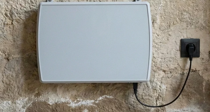 Appareil de traitement anti-humidité fixé sur mur en pierre avec remontées capillaires